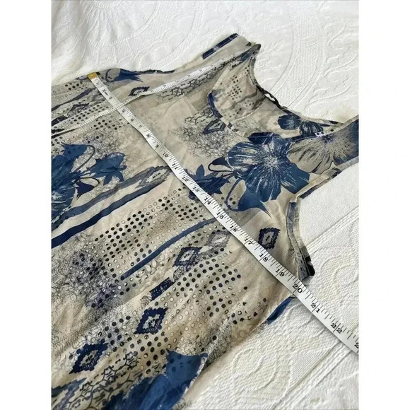 Bella Amore Italy Tunic Top Blue Beige Floral Hankie Hem Viscose Lagenlook Sz S - Picture 7 of 10